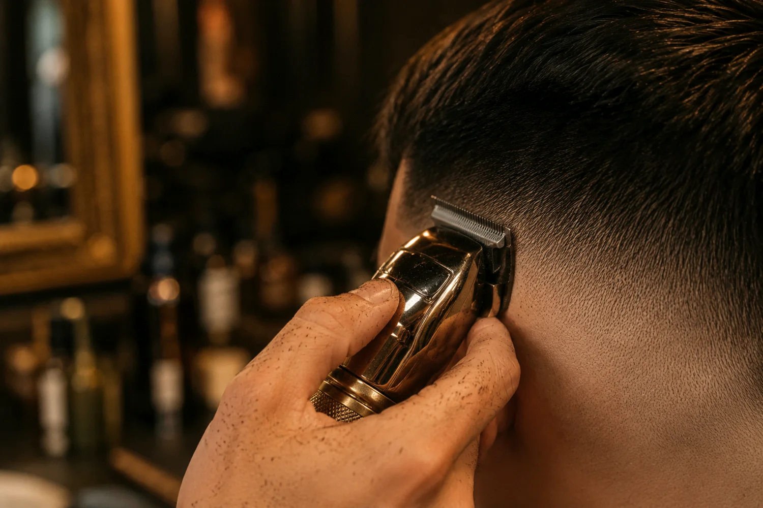 Tông đơ tỉa fade cao hai bên cho kiểu tóc nam mùa hè đỡ bết mồ hôi