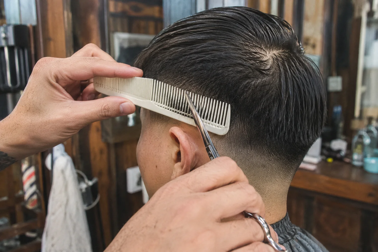 Barber tỉa gọn hai bên undercut khi nuôi dài để tránh bị bè ngang